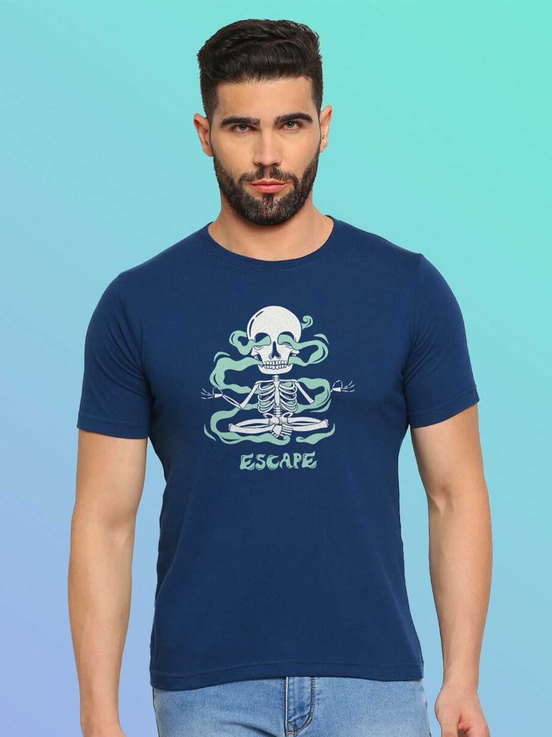 

MOD ECRU Graphic Printed Cotton T-shirt, Blue