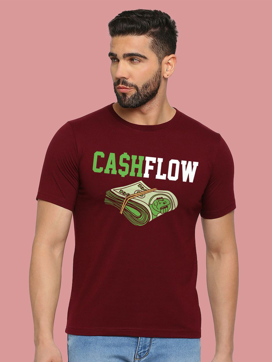 

MOD ECRU Unisex Round Neck Printed Cotton T-shirt, Maroon