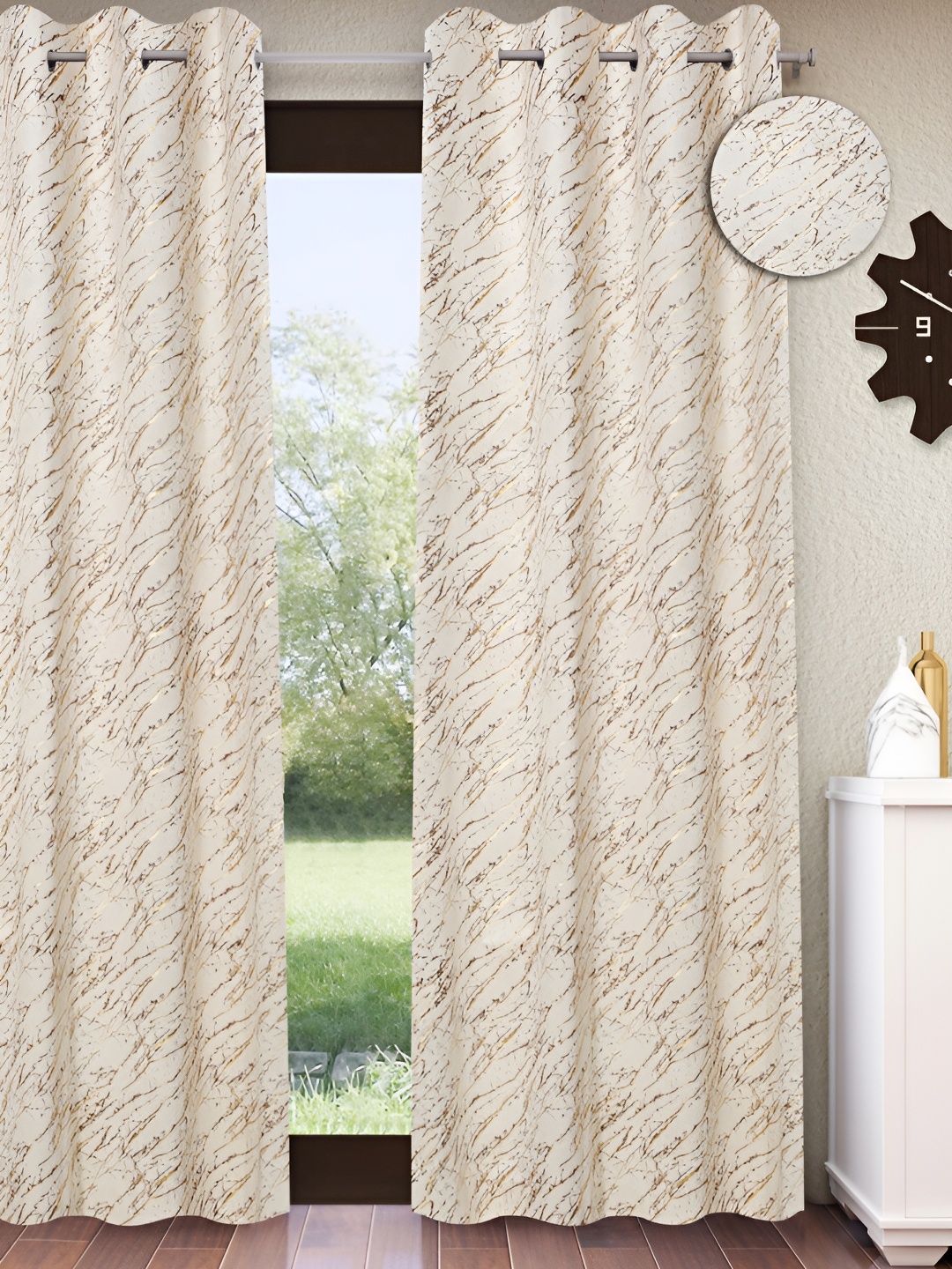 

Home Sizzler Cream-Coloured & Gold-Toned Room Darkening Door Curtain