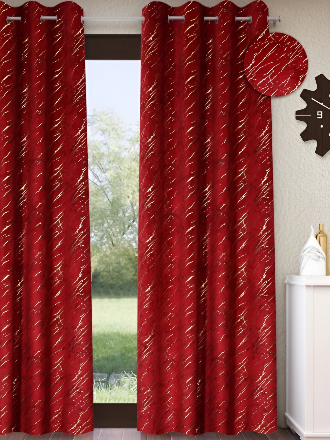 

Home Sizzler Maroon & Yellow Room Darkening Door Curtain