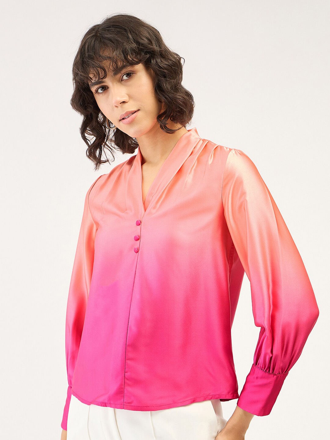 

SALT ATTIRE Ombre Mandarin Collar Shirt Style Top, Orange