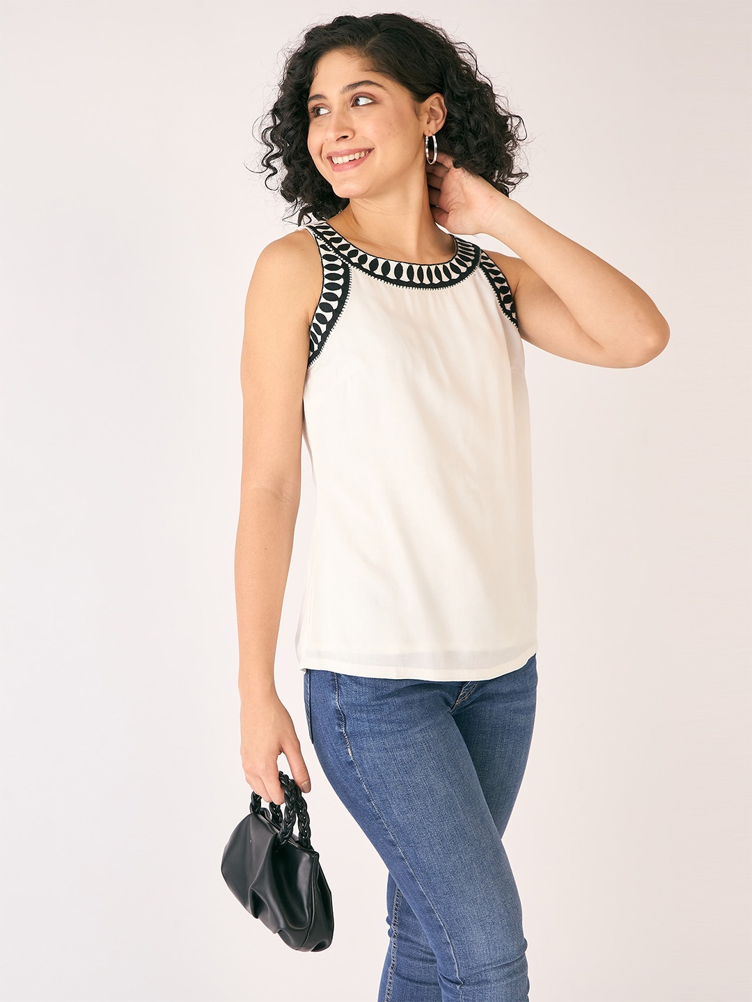 

SALT ATTIRE Round Neck Sleeveless Regular Top, White