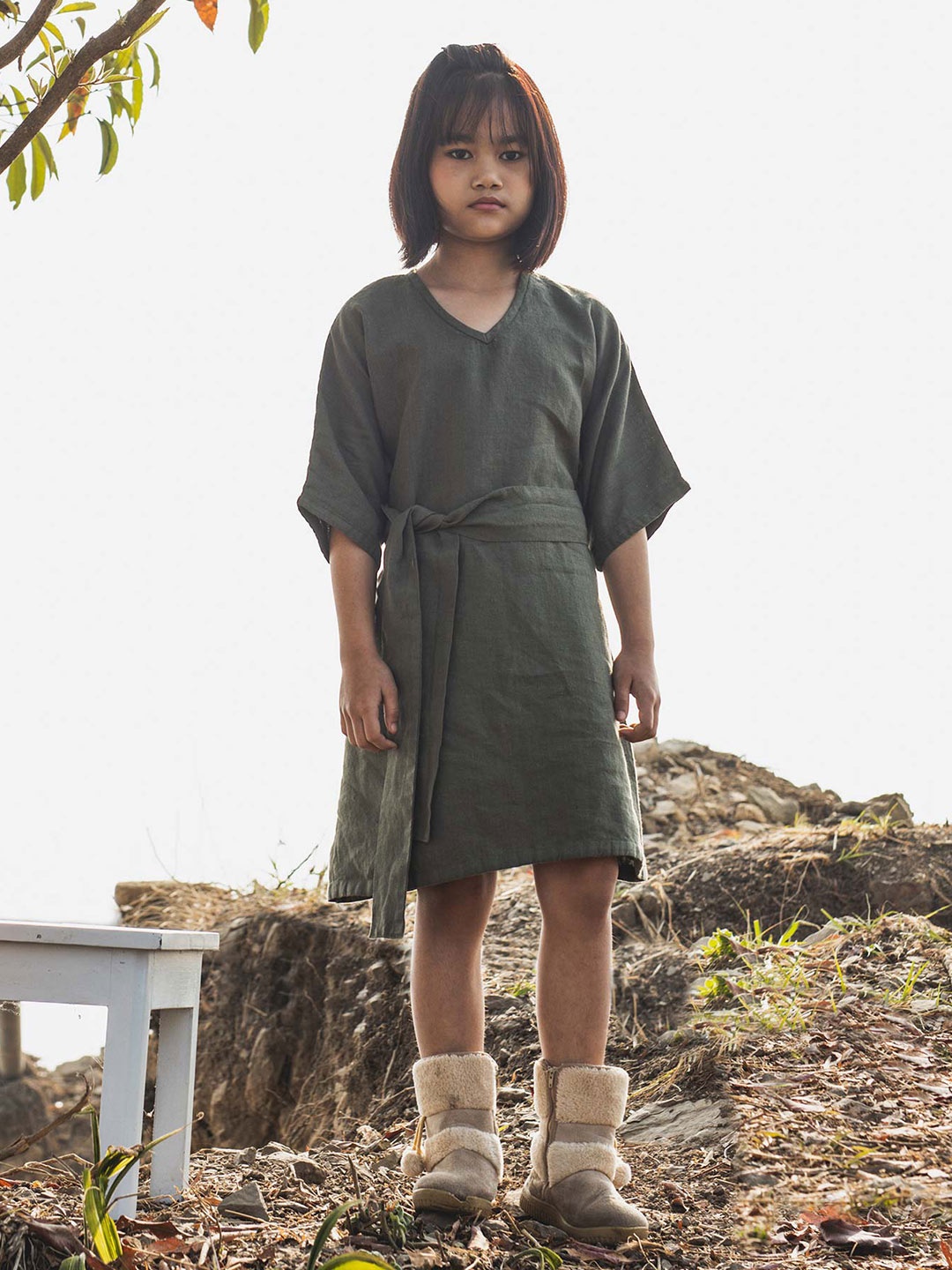 

CHI LINEN CLOTHING Girls Linen A-Line Dress, Na