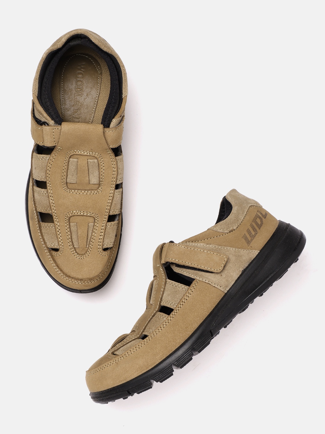 

Woodland Men Nubuck Leather Shoe-Style Sandals, Khaki