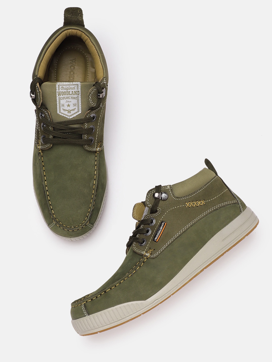 

Woodland Men Leather Everyday Sneakers, Olive