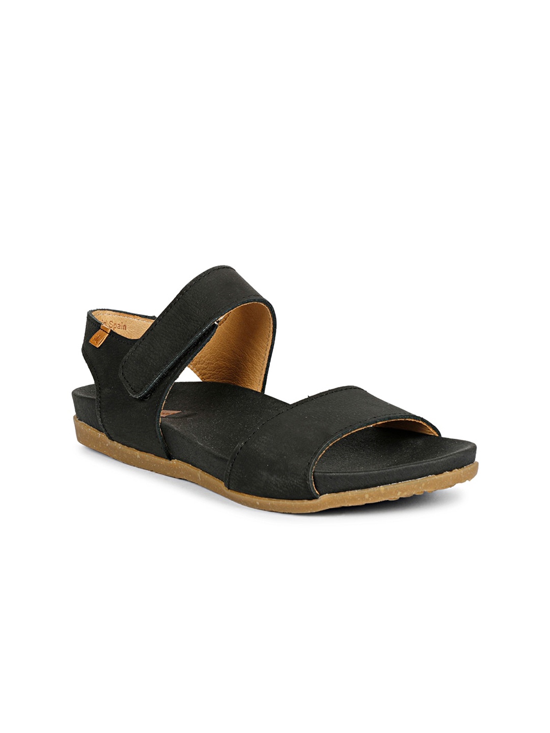 

El Naturalista Women Leather Open Toe Flats, Black