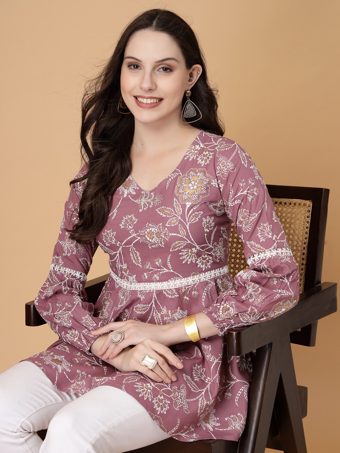 

God Bless Floral Printed Peplum Top, Pink