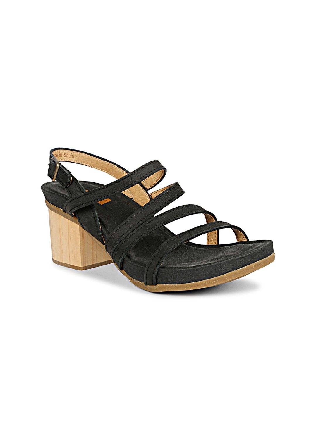 

El Naturalista Women Leather Block Heels Sandals, Black