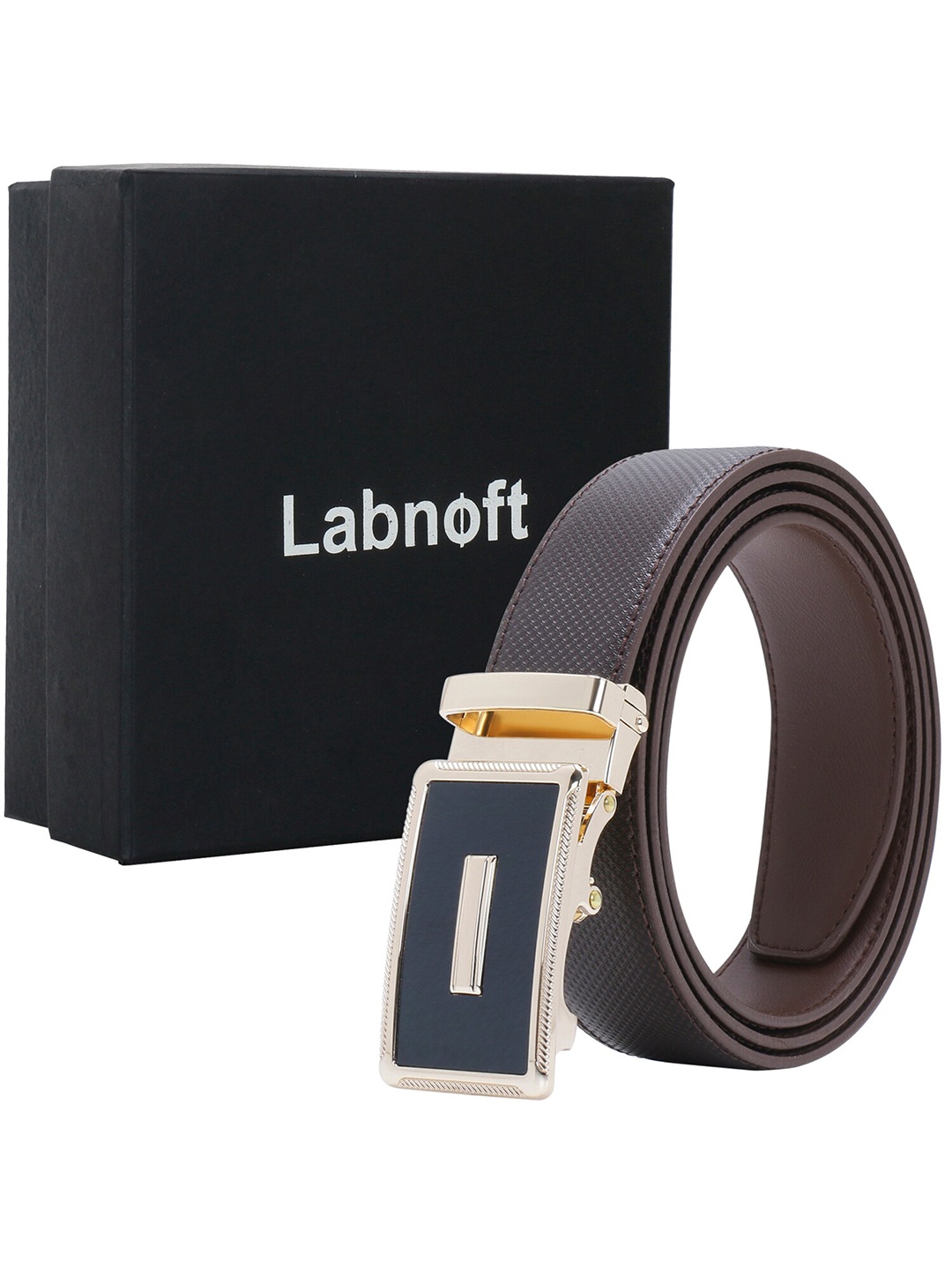 

Labnoft Men Textured PU Formal Belt, Brown