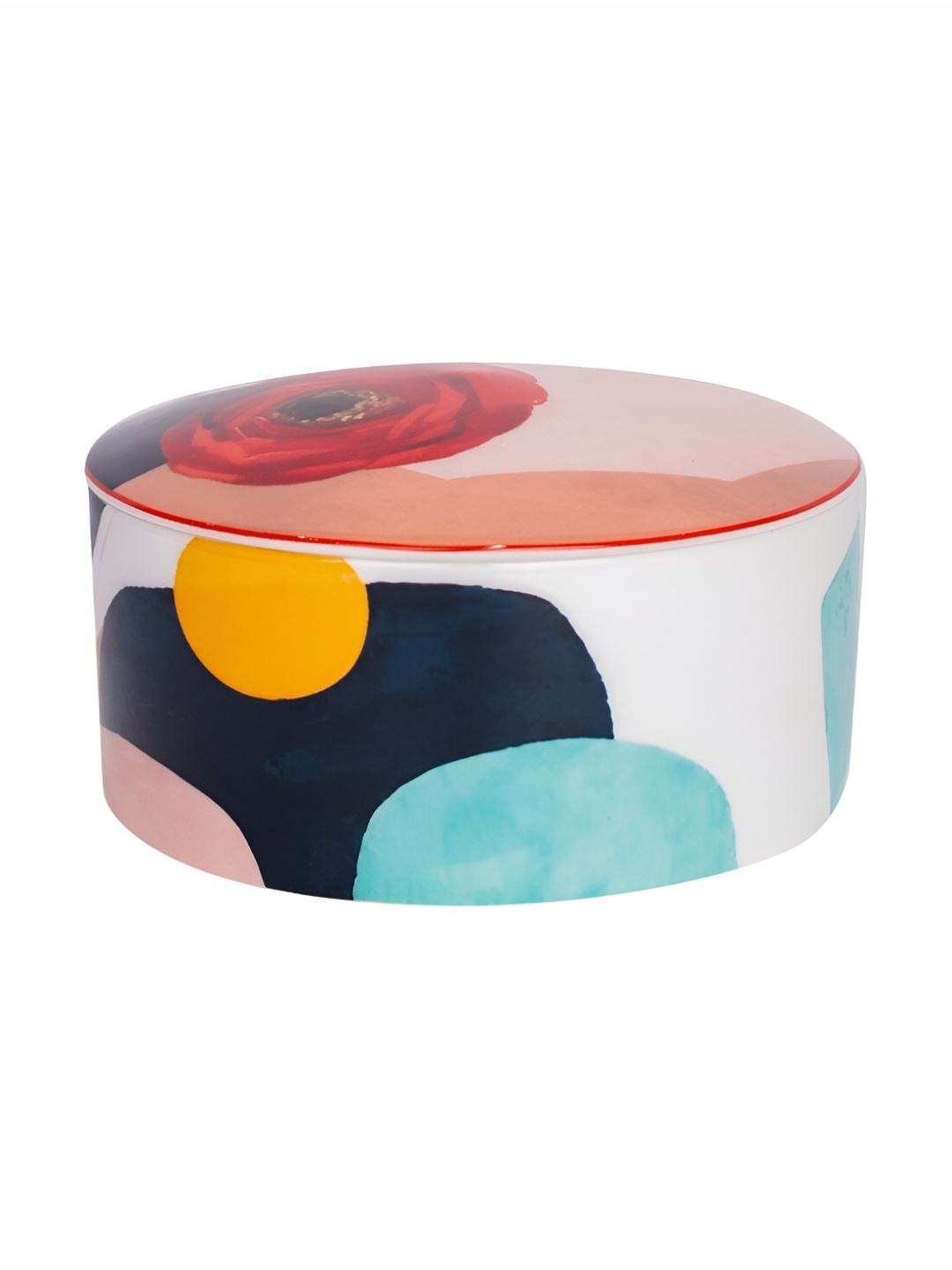 

Izzhaar White & Navy Blue Printed Jar Candle With Lid And Holder