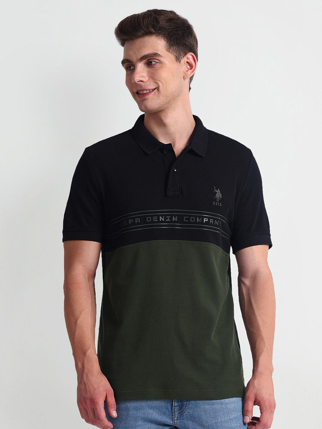 

U.S. Polo Assn. Denim Co. Colorblocked Polo Collar Short Sleeves Slim Fit T-shirt, Green