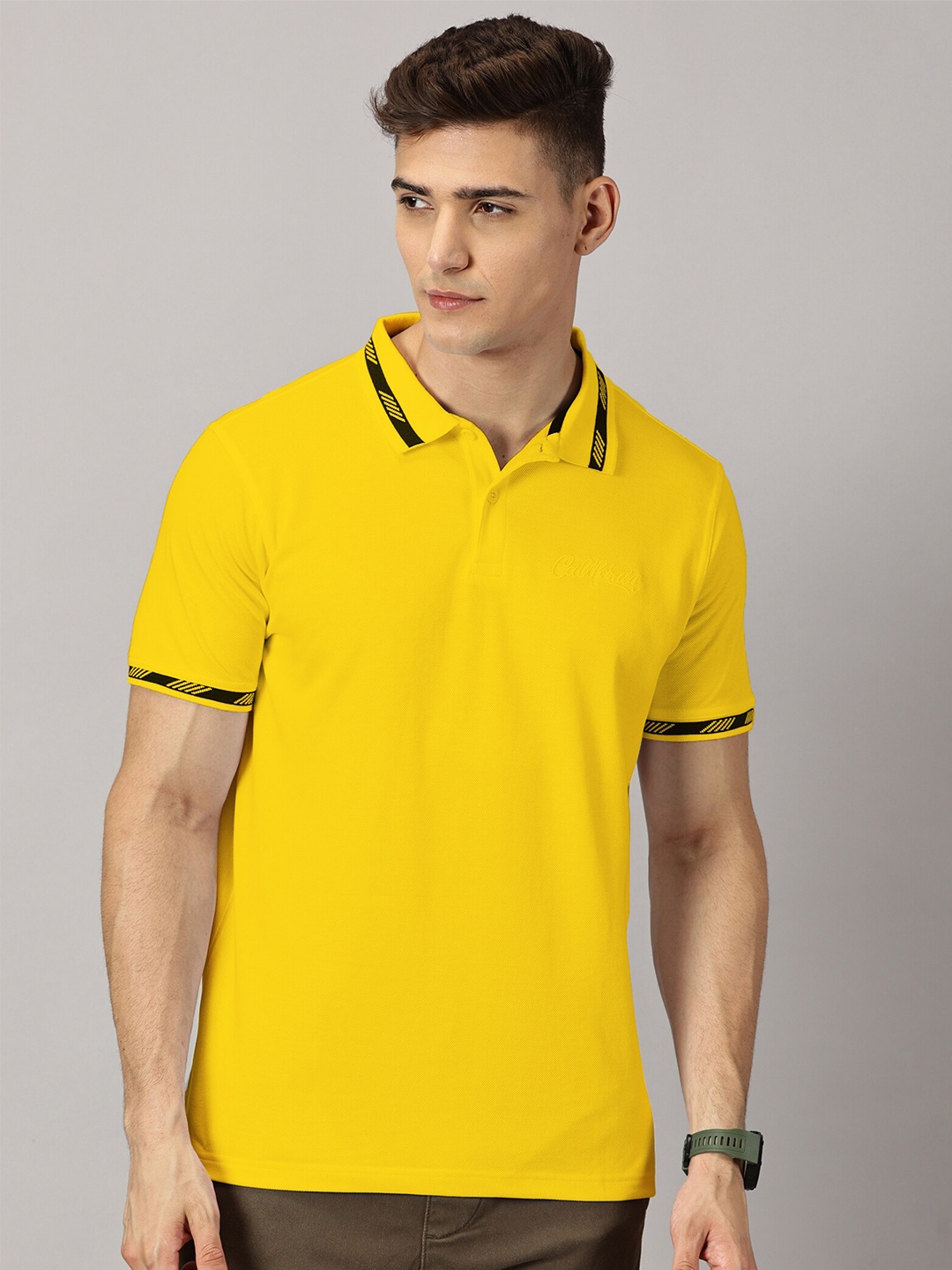 

THE HOLLANDER Polo Collar Short Sleeves Cotton Casual T-shirt, Yellow