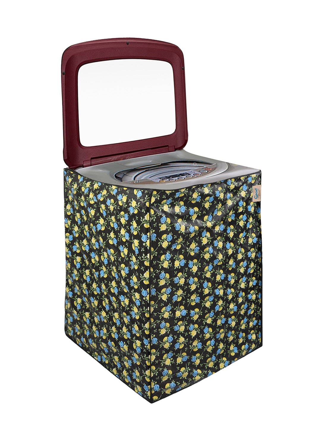 

GROKI White & Maroon Printed Waterproof Washing Machine Cover