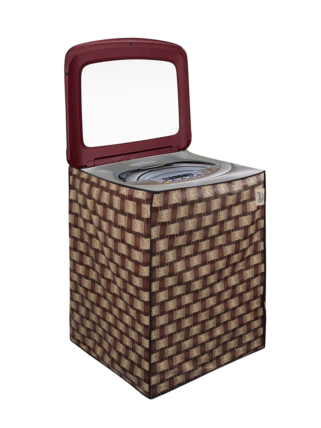 

GROKI White & Maroon Printed Waterproof Washing Machine Cover