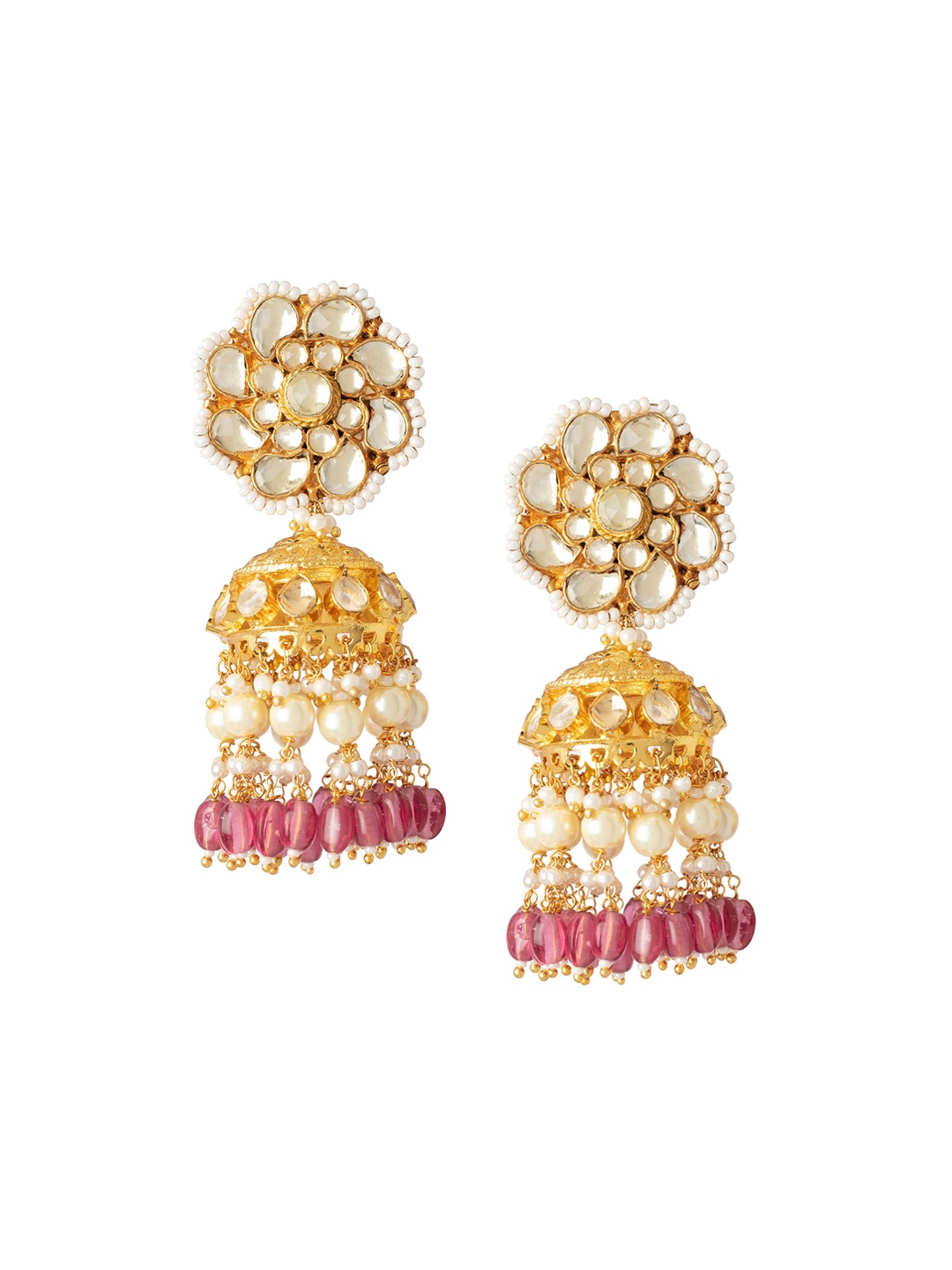 

Vivinia by Vidhi Gold-Plated Kundan Contemporary Jhumkas Earrings, Pink