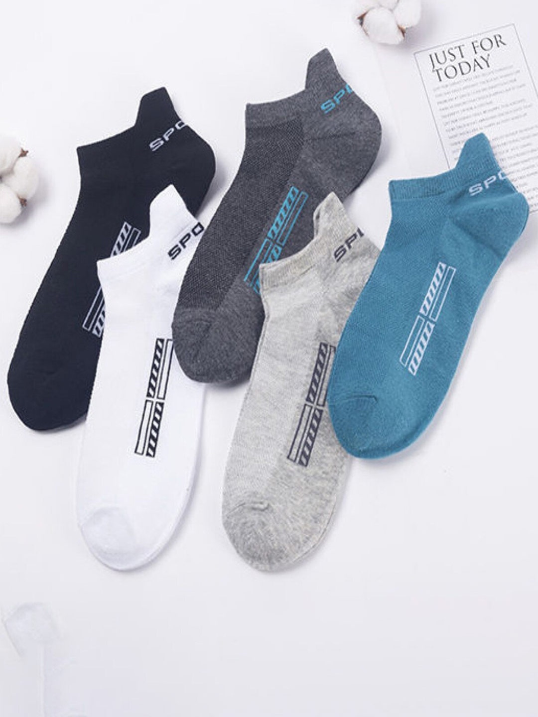 

YOUSTYLO Pack Of 5 Cotton Ankle-Length Socks, Black