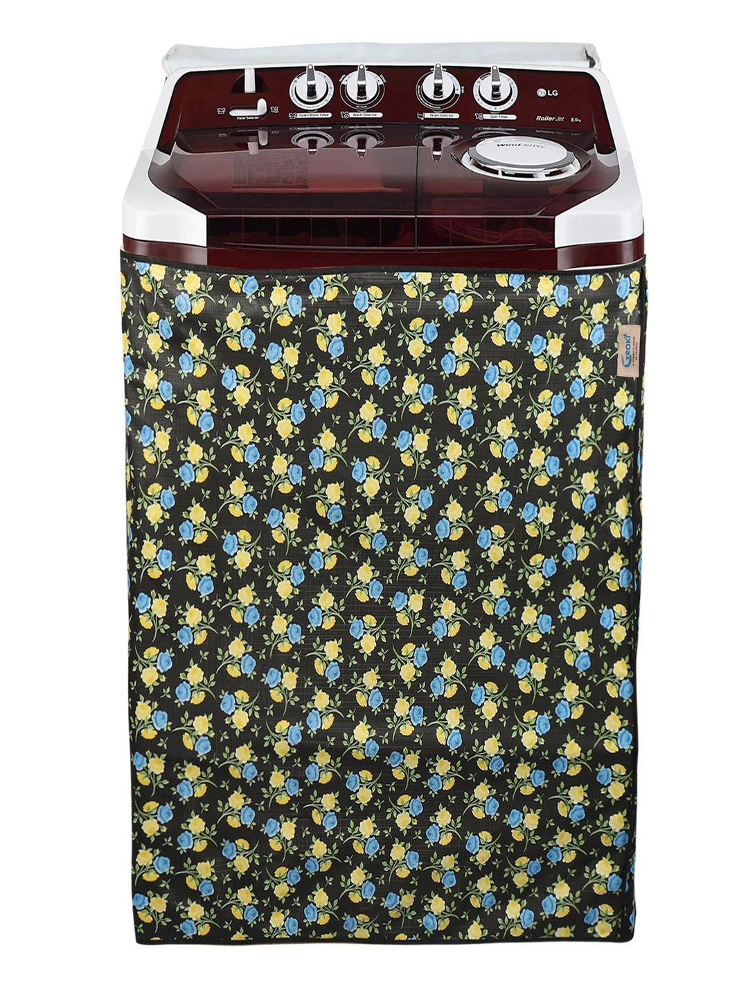 

GROKI White & Brown Printed Waterproof Washing Machine Cover