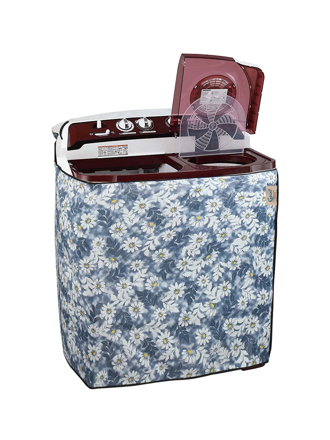 

GROKI White & Maroon Printed Waterproof Washing Machine Cover