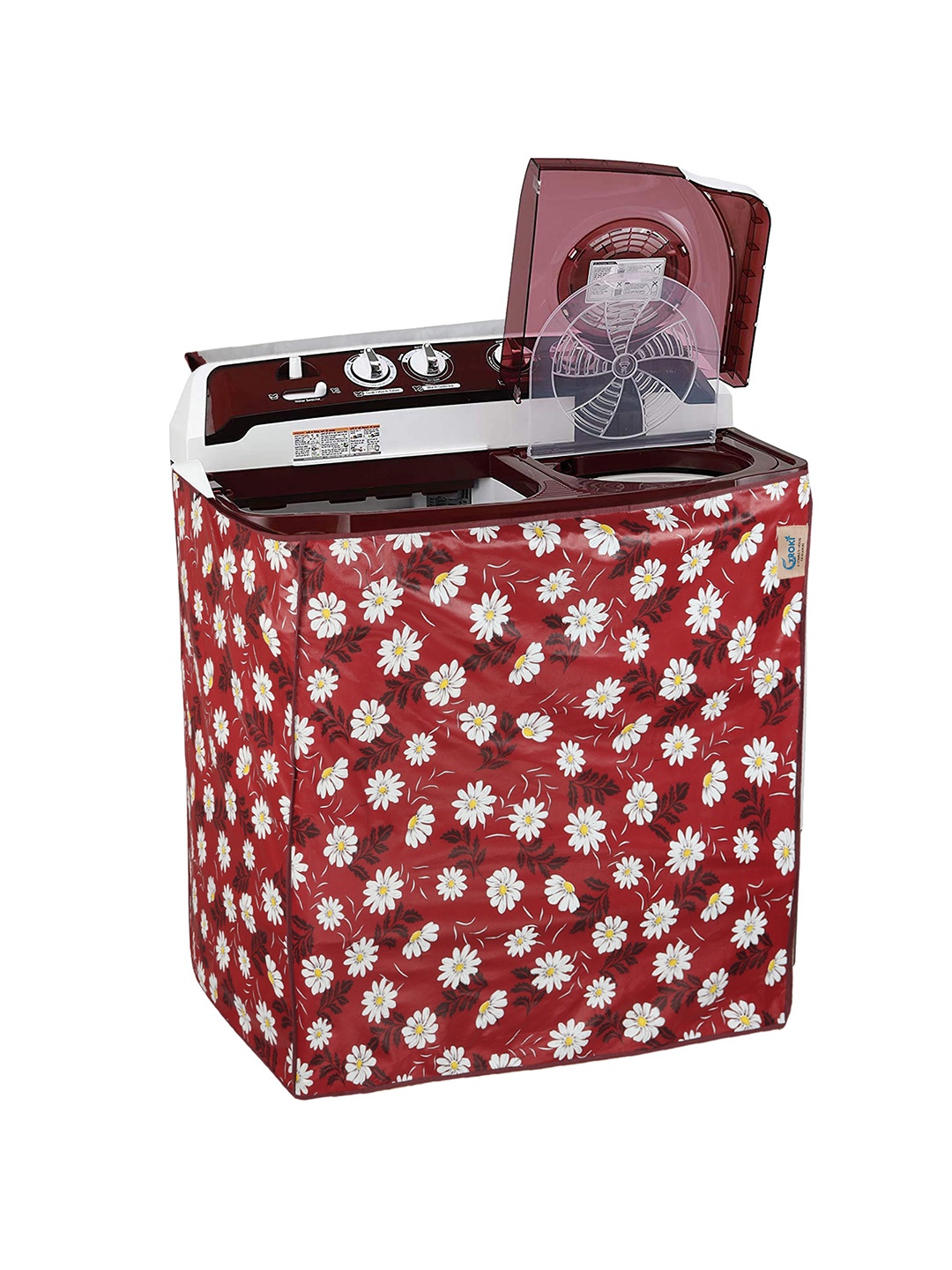 

GROKI White & Maroon Printed Waterproof Washing Machine Cover