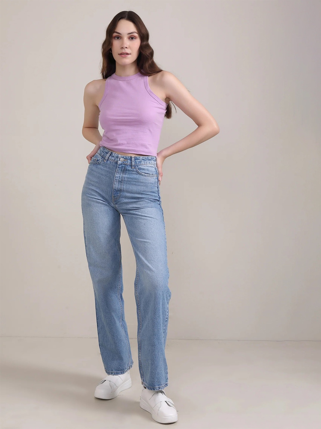 

BOTNIA Cotton Sleeveless Tank Crop Top, Purple
