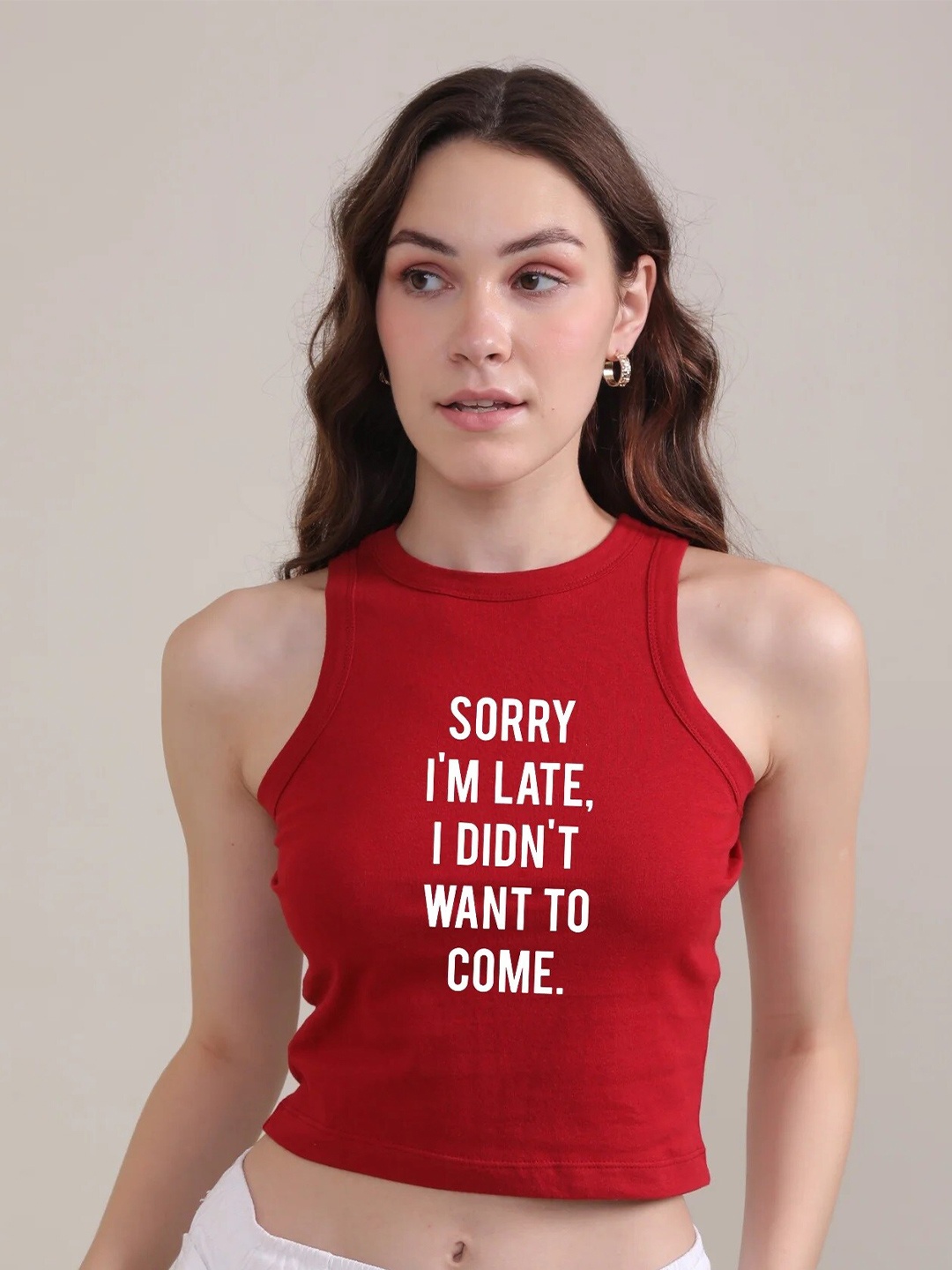 

BOTNIA Typography Printed Cotton Tank Top, Red