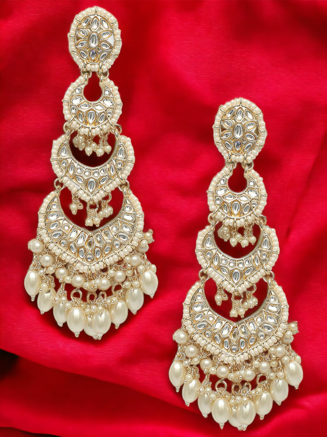 

OOMPH Kundan Studded & Beaded Chandbalis, Gold