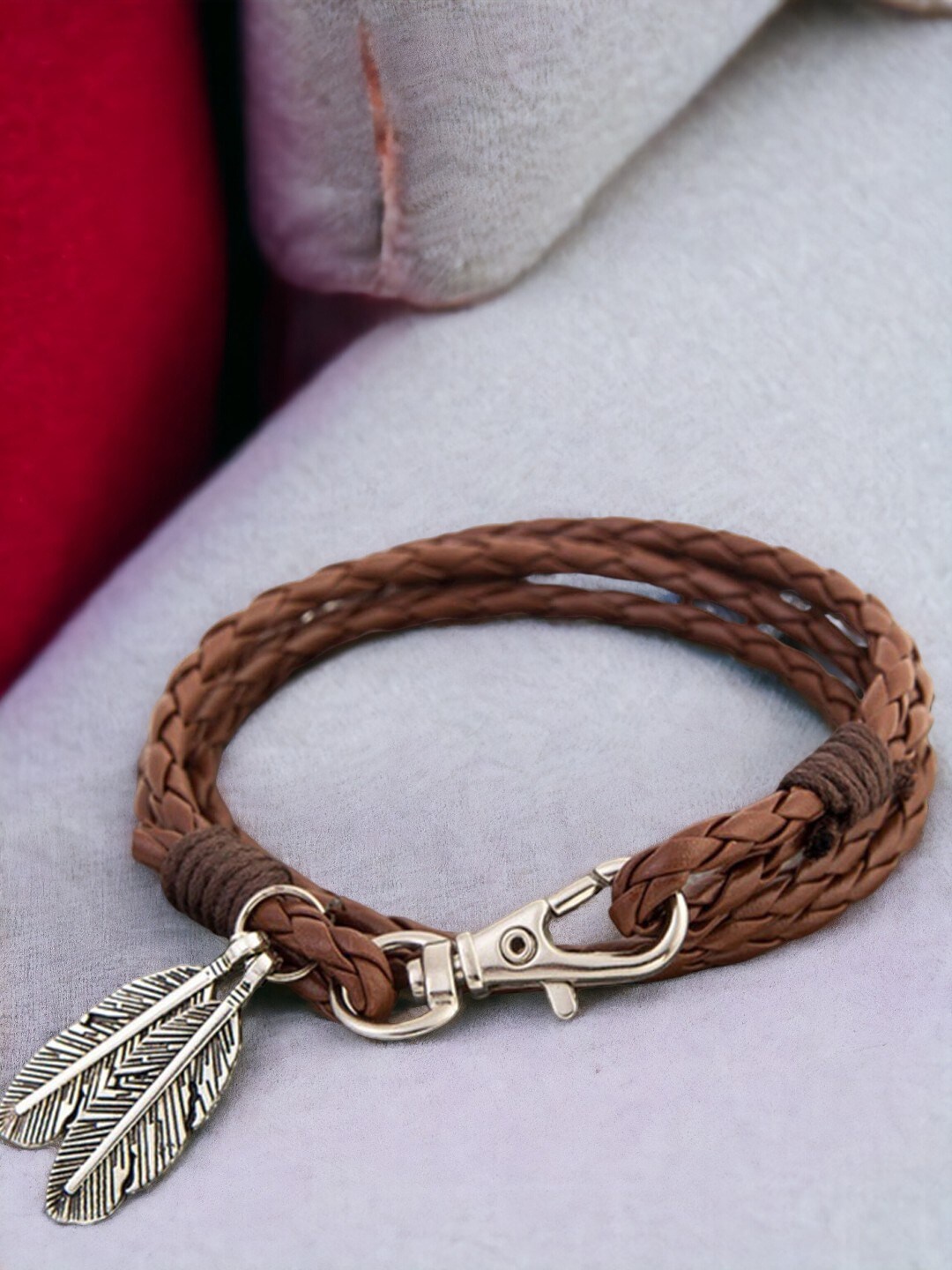 

OOMPH Men Leather Multistrand Bracelet, Silver