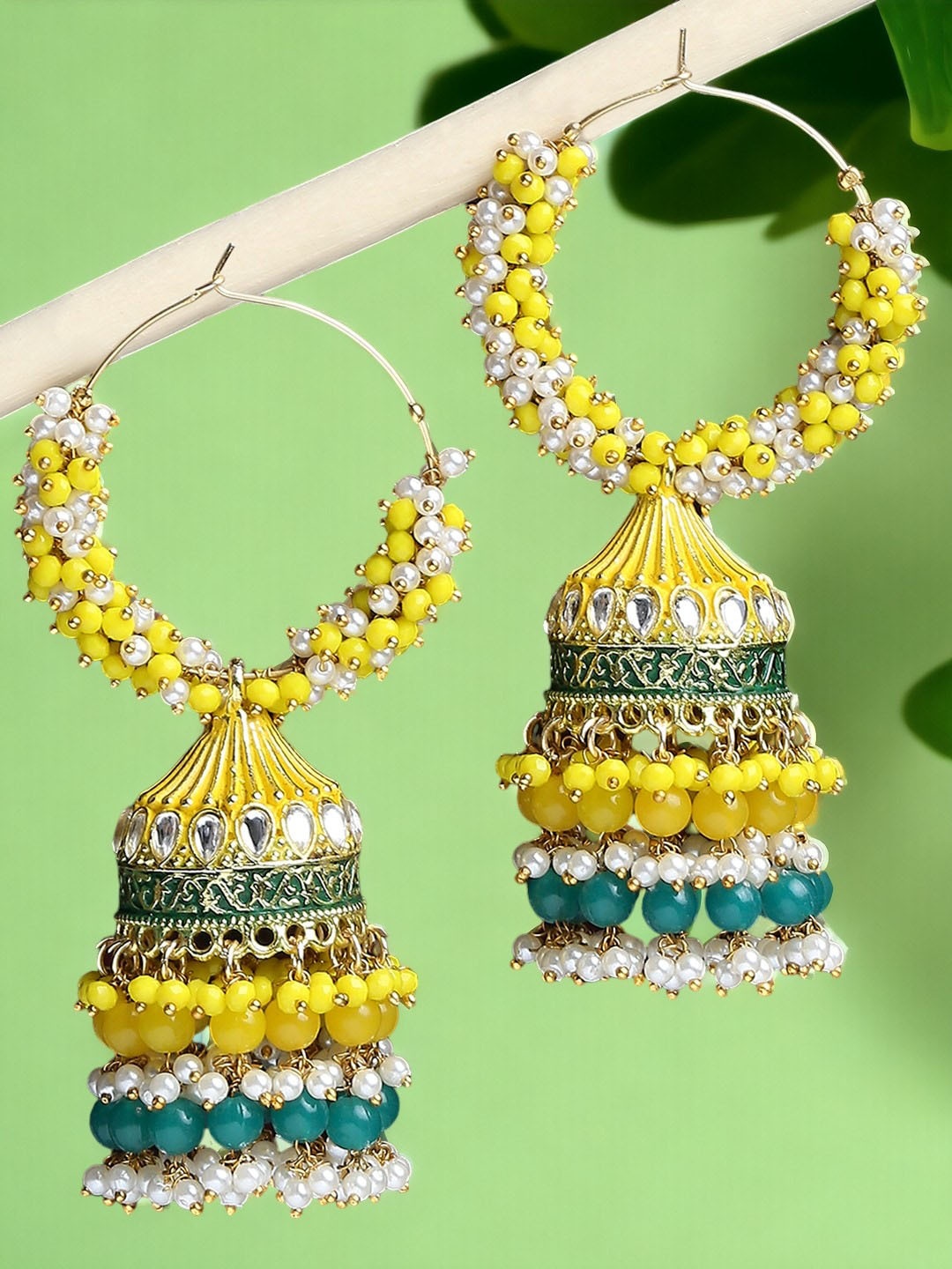 

OOMPH Women Dome Chandbalis Earrings, Yellow