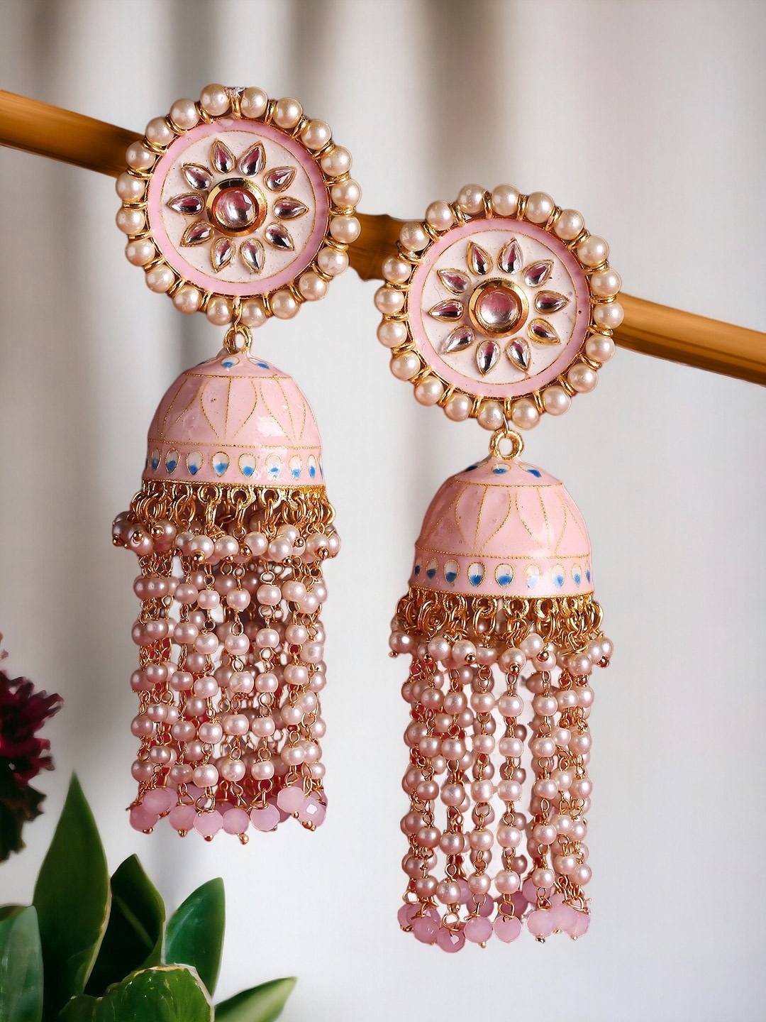 

OOMPH Women Dome Shaped Jhumkas Earrings, Pink