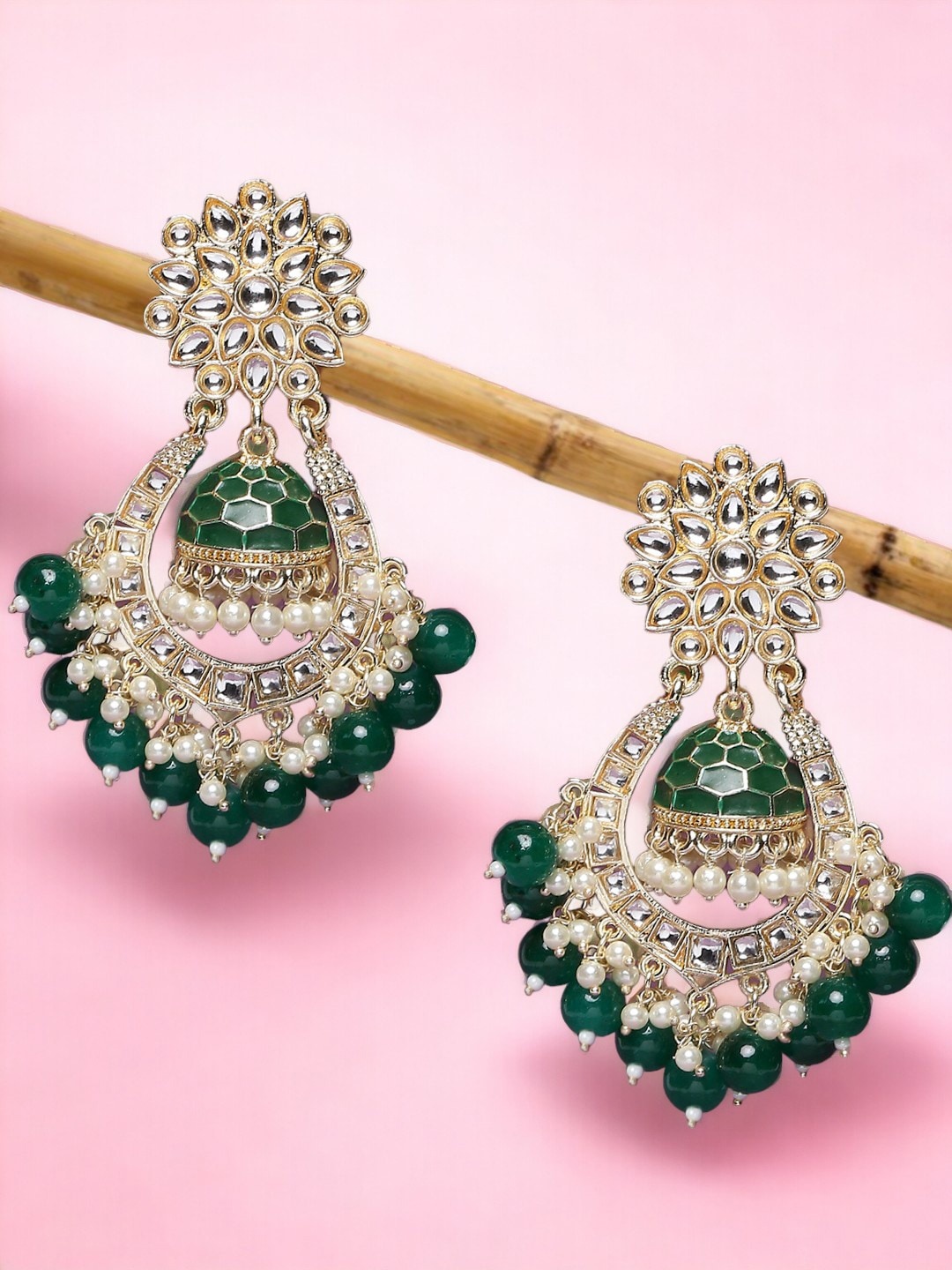 

OOMPH Women Floral Chandbalis Earrings, Green