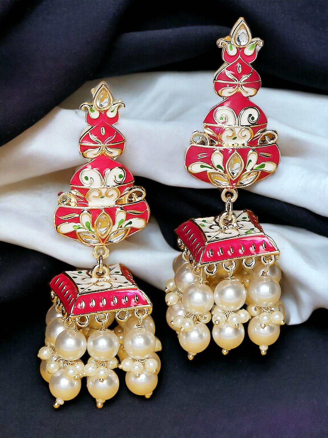 

OOMPH Women Dome Shaped Jhumkas Earrings, Pink