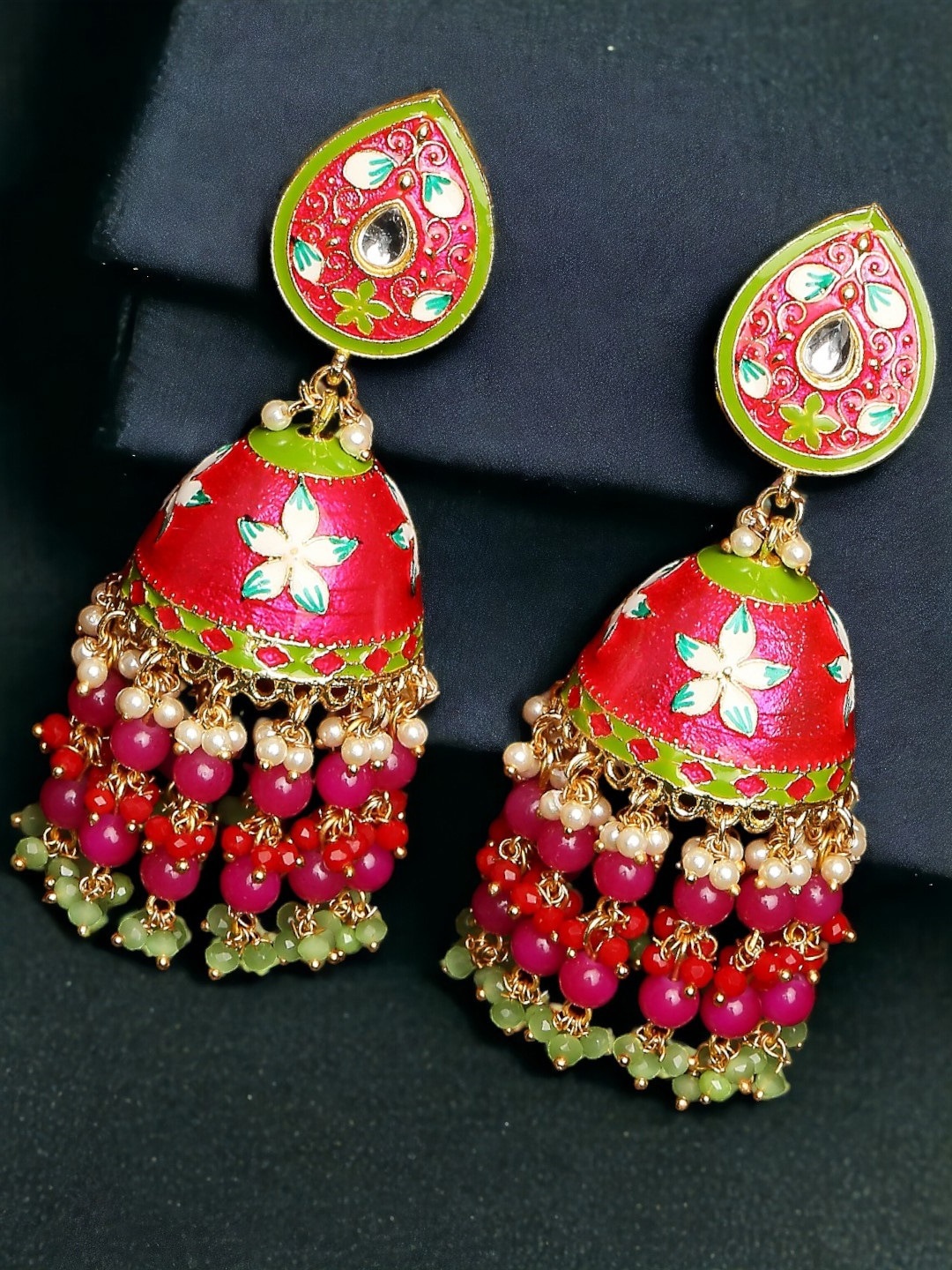 

OOMPH Women Floral Jhumkas Earrings, Pink