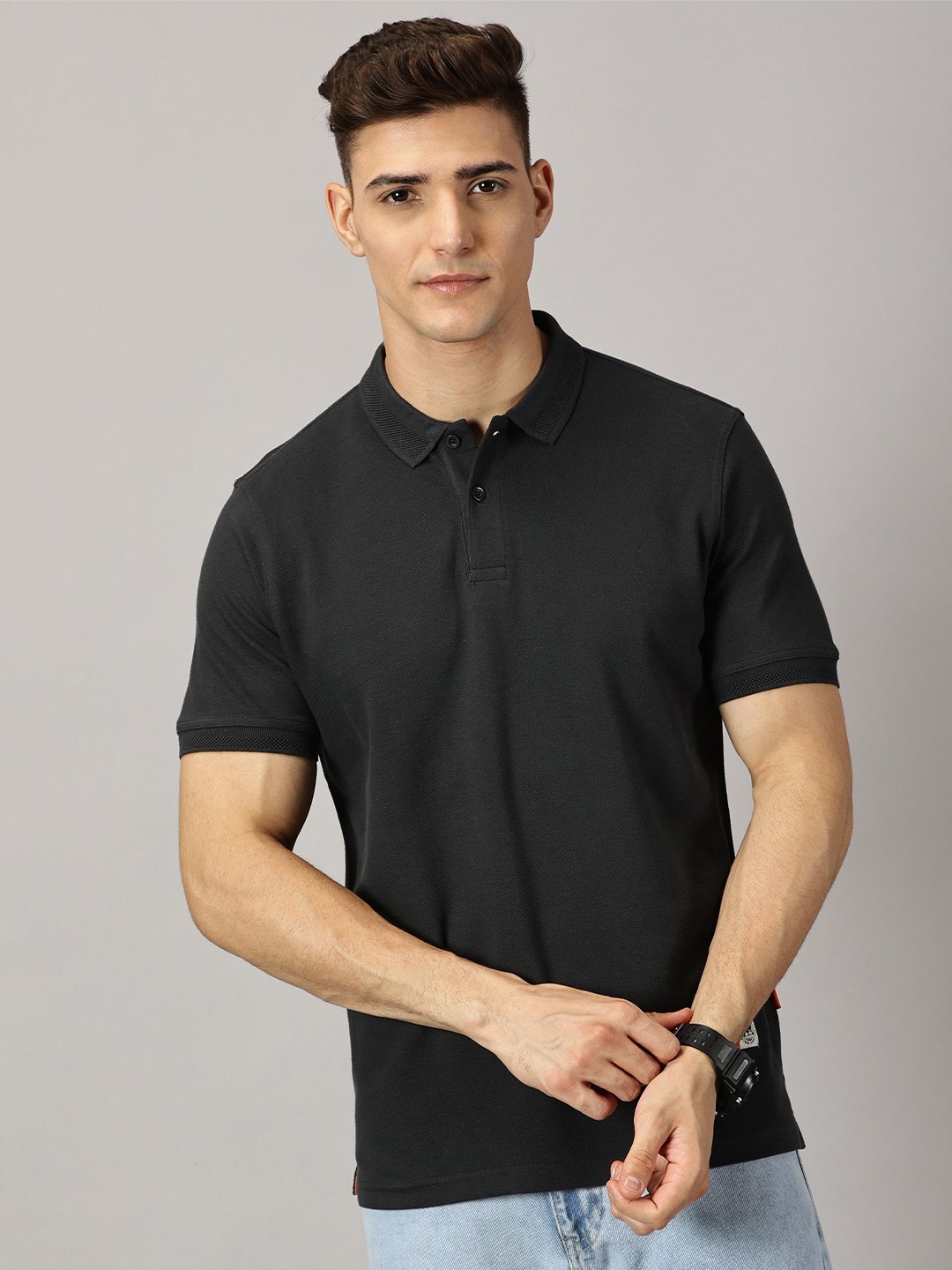 

THE HOLLANDER Polo Collar Pure Cotton T-shirt, Black