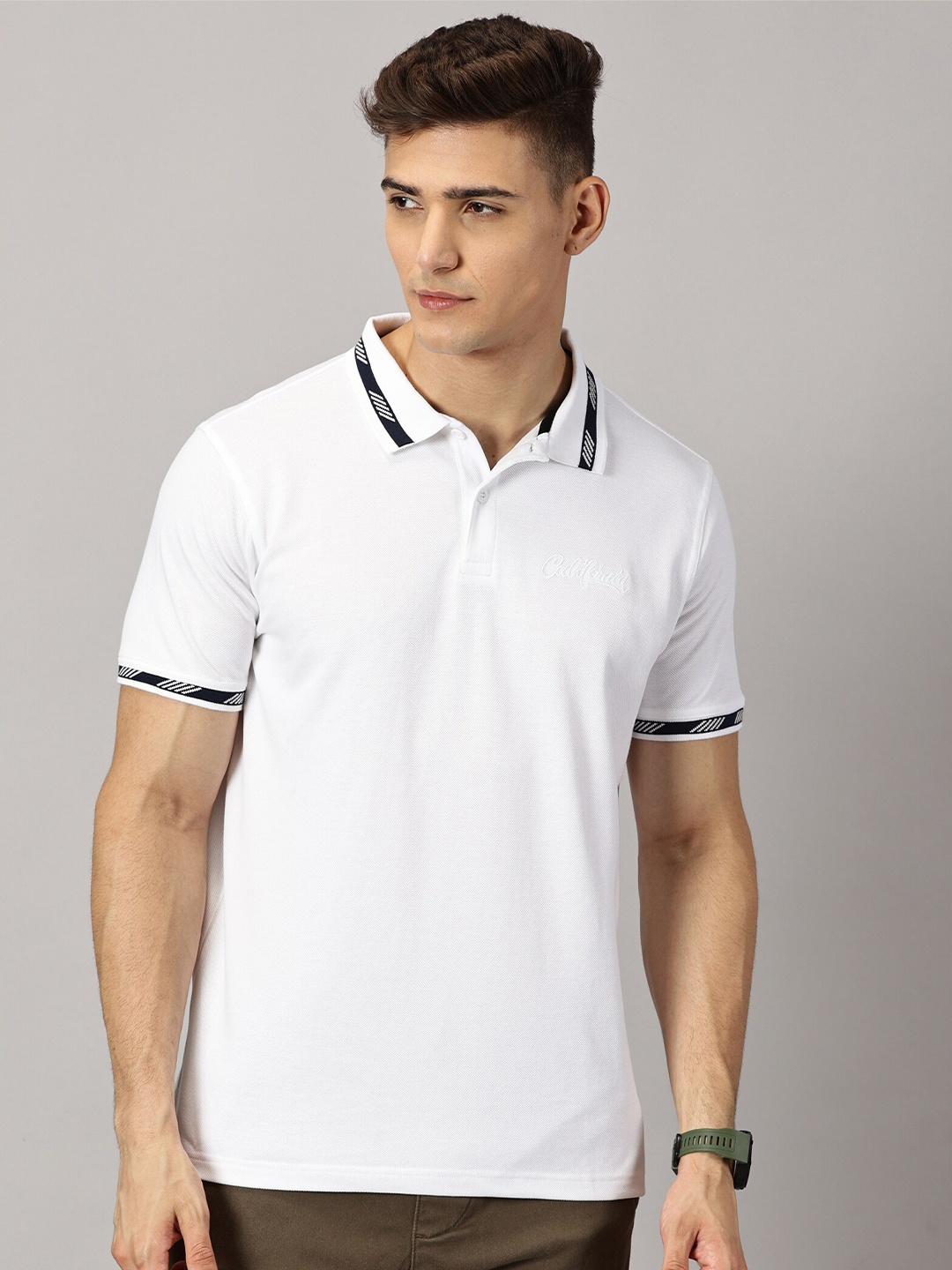 

THE HOLLANDER Polo Collar Short Sleeves Pure Cotton Casual T-shirt, White