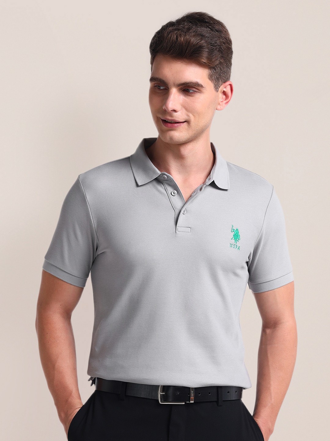 

U.S. Polo Assn. Polo Collar Short Sleeves Cotton Slim Fit T-shirt, Grey