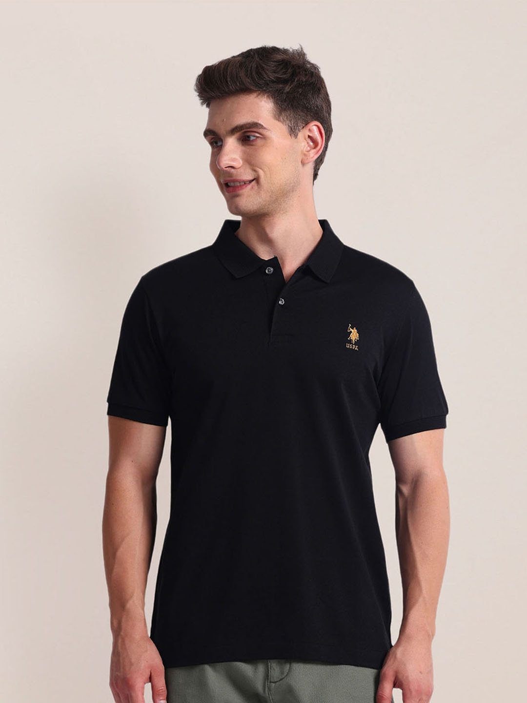 

U.S. Polo Assn. Polo Collar Short Sleeves Slim Fit T-shirt, Black