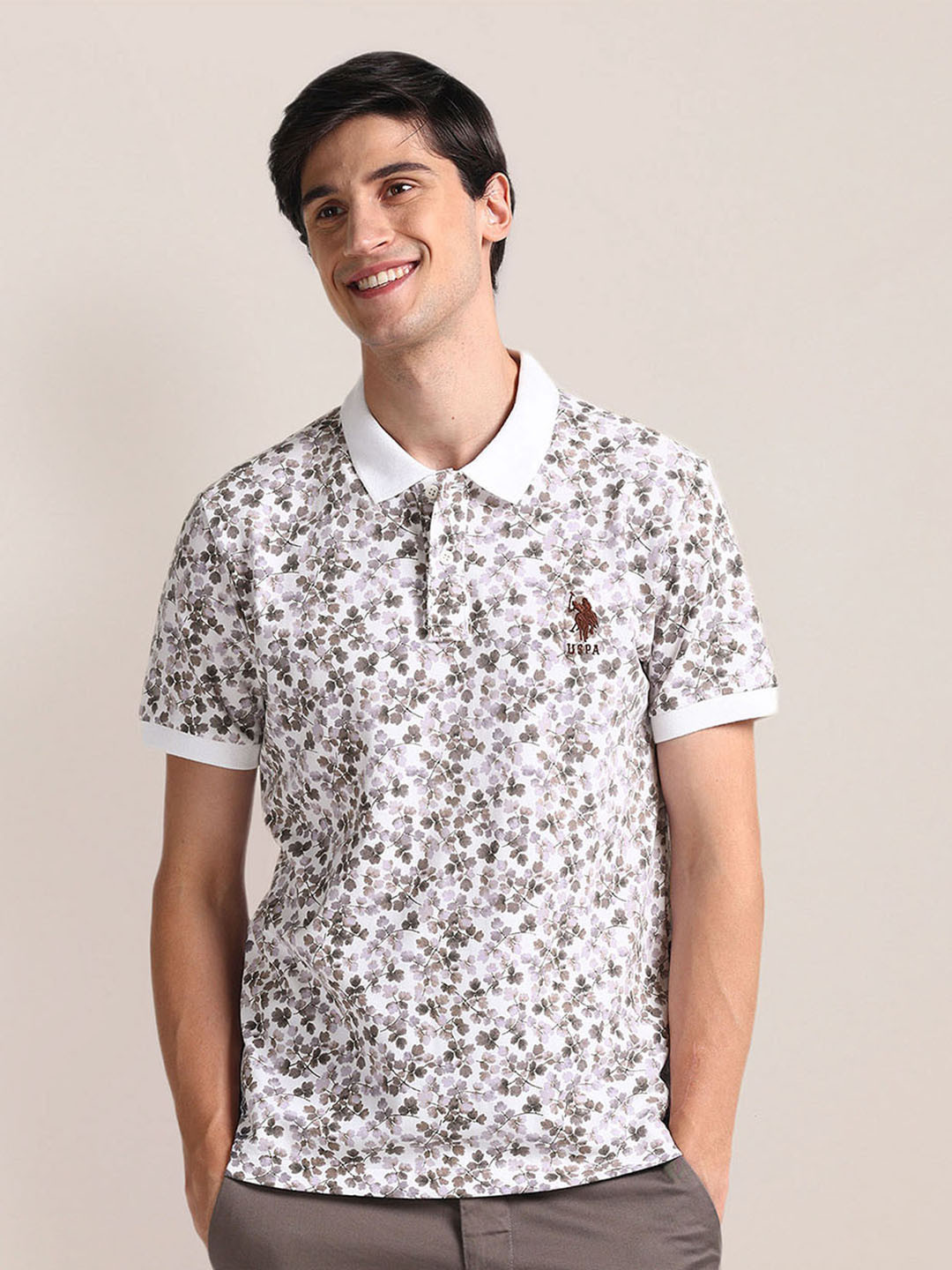

U.S. Polo Assn. Printed Polo Collar Short Sleeves Slim Fit T-shirt, Brown