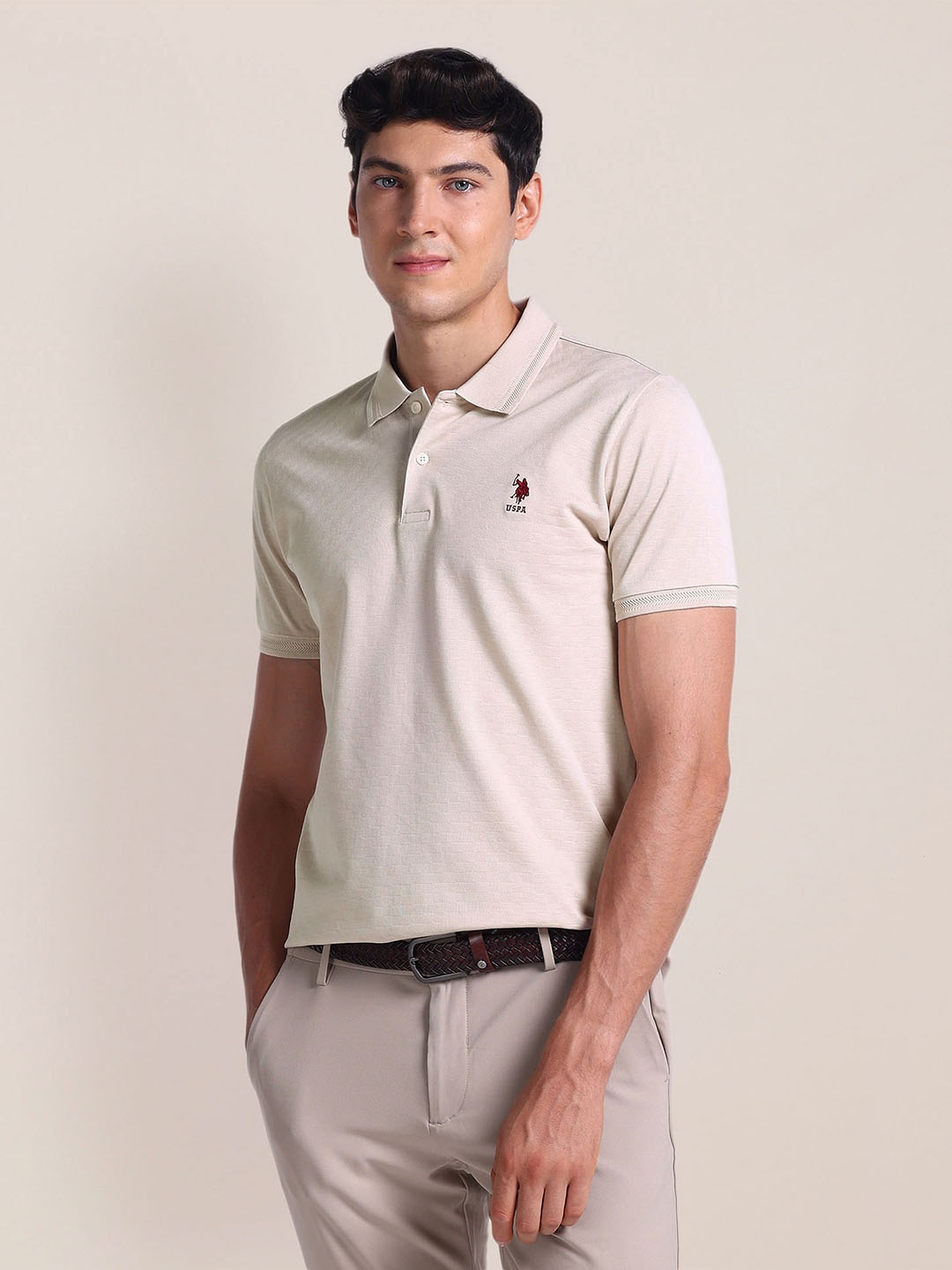 

U.S. Polo Assn. Polo Collar Short Sleeves Slim Fit T-shirt, Beige