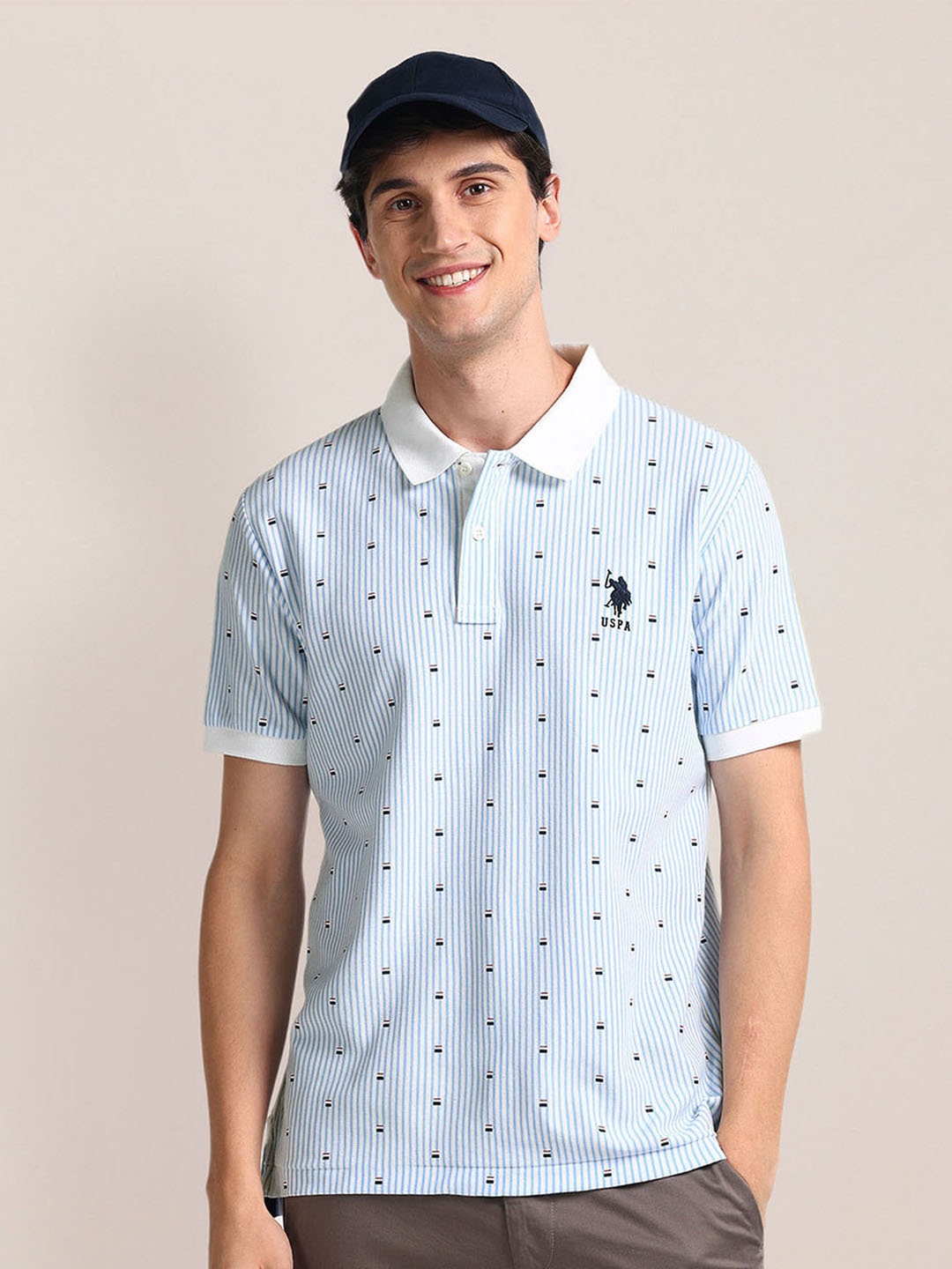 

U.S. Polo Assn. Printed Polo Collar Short Sleeves Slim Fit T-shirt, Blue