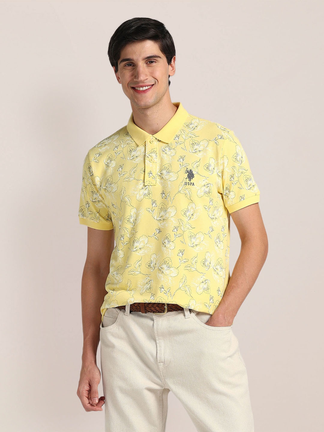 

U.S. Polo Assn. Printed Polo Collar Short Sleeves Slim Fit T-shirt, Yellow