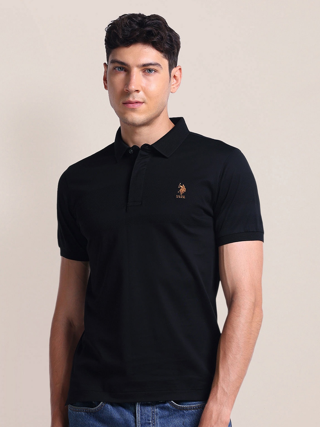 

U.S. Polo Assn. Polo Collar Short Sleeves Slim Fit T-shirt, Black