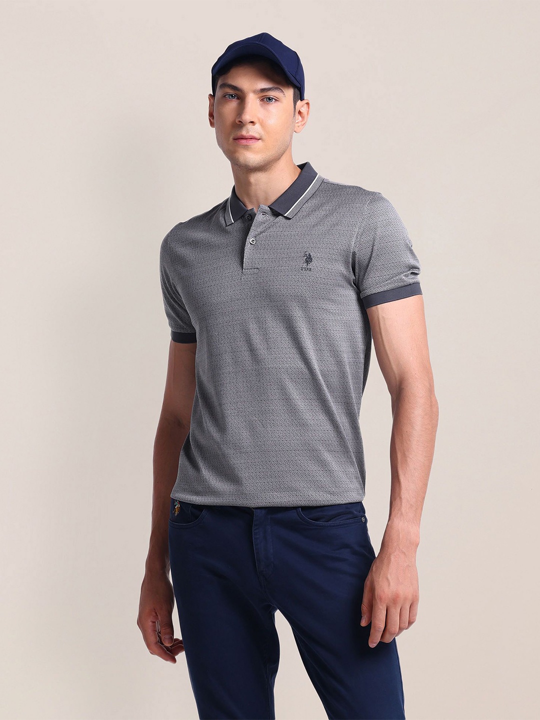 

U.S. Polo Assn. Polo Collar Pockets Slim Fit T-shirt, Grey