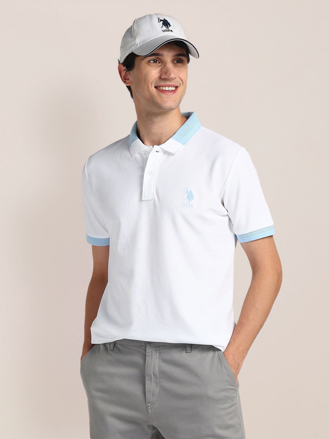 

U.S. Polo Assn. Men Polo Collar Slim Fit T-shirt, White