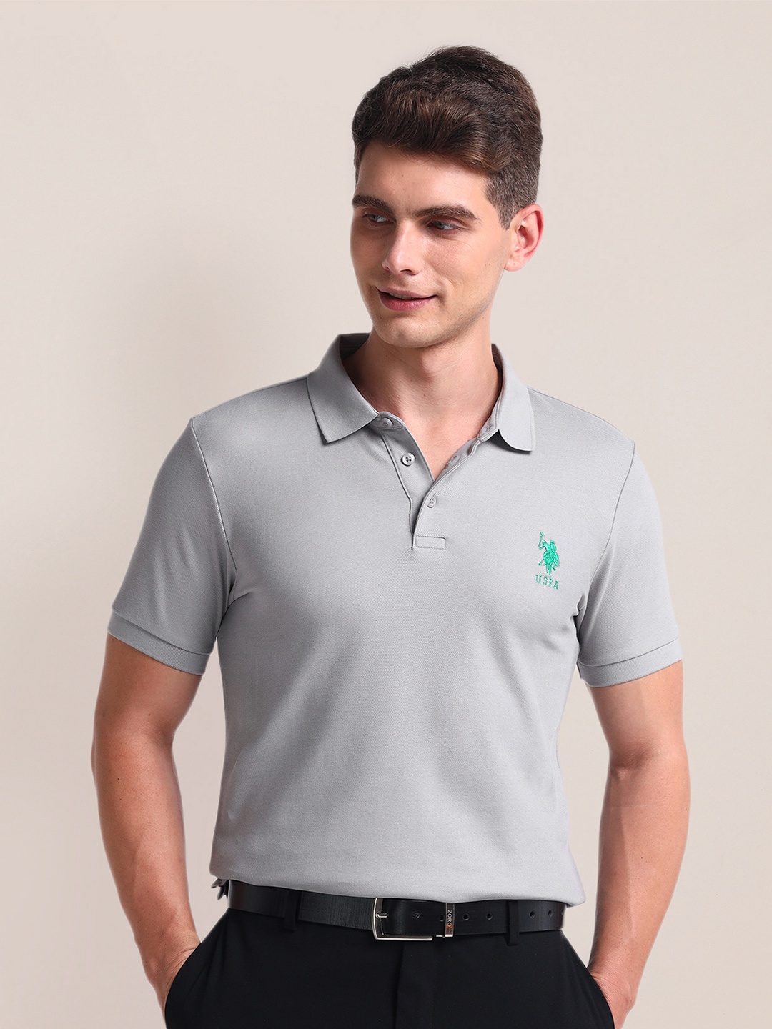 

U.S. Polo Assn. Polo Collar Short Sleeves Cotton Slim Fit T-shirt, Grey