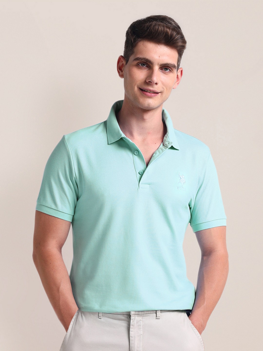 

U.S. Polo Assn. Polo Collar Short Sleeves Cotton Slim Fit T-shirt, Blue