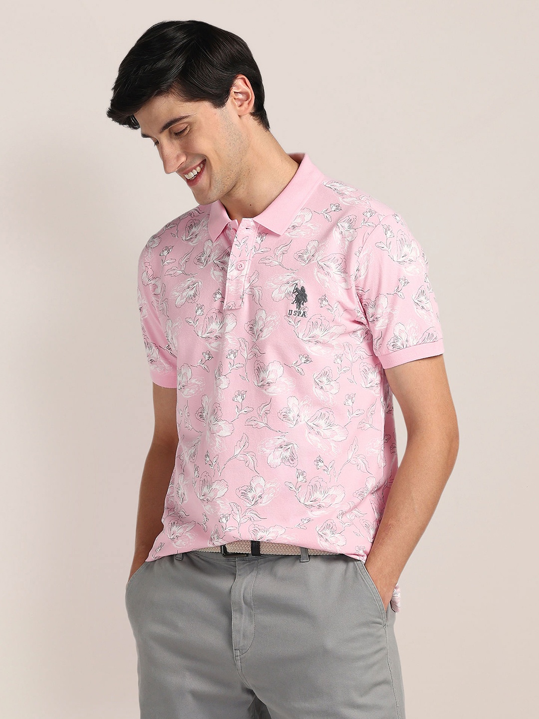 

U.S. Polo Assn. Printed Polo Collar Short Sleeves Slim Fit T-shirt, Pink