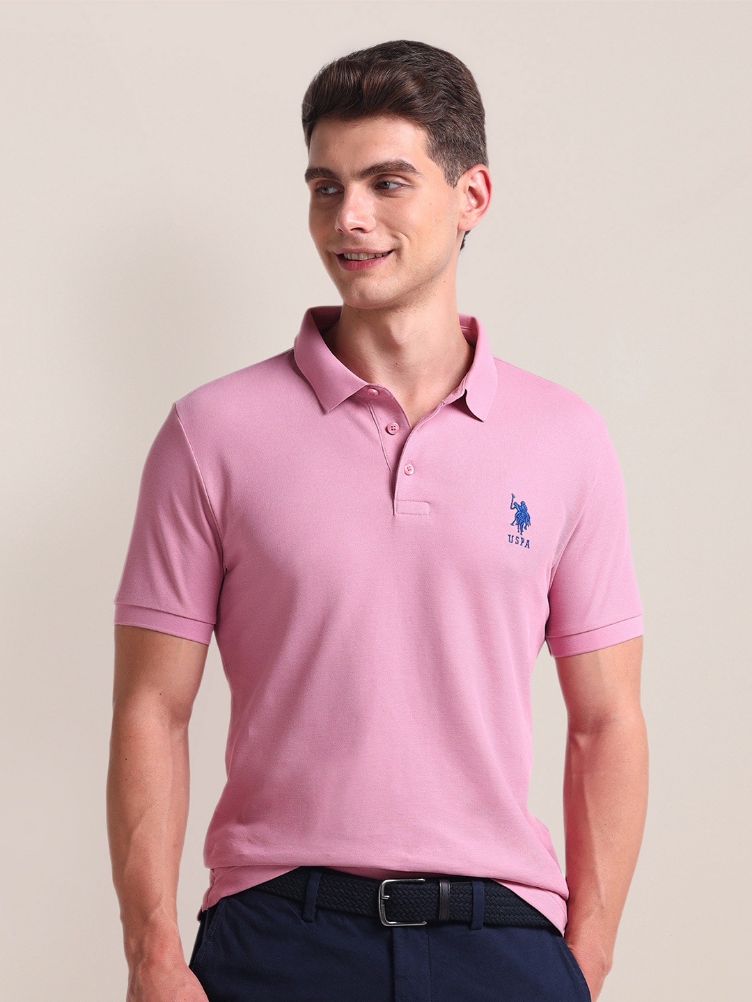 

U.S. Polo Assn. Polo Collar Short Sleeves Cotton Slim Fit T-shirt, Pink