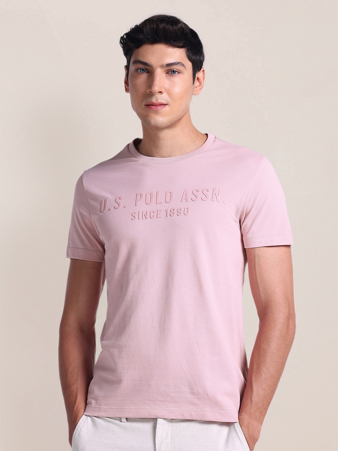 

U.S. Polo Assn. Typography Printed Round Neck Short Sleeves Slim Fit T-shirt, Pink