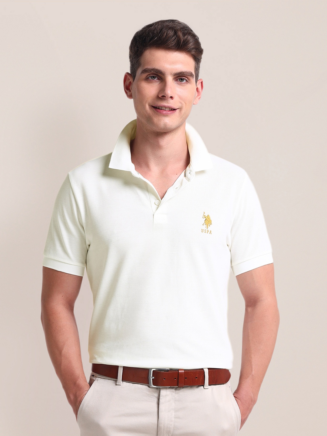 

U.S. Polo Assn. Polo Collar Short Sleeves Cotton Slim Fit T-shirt, White