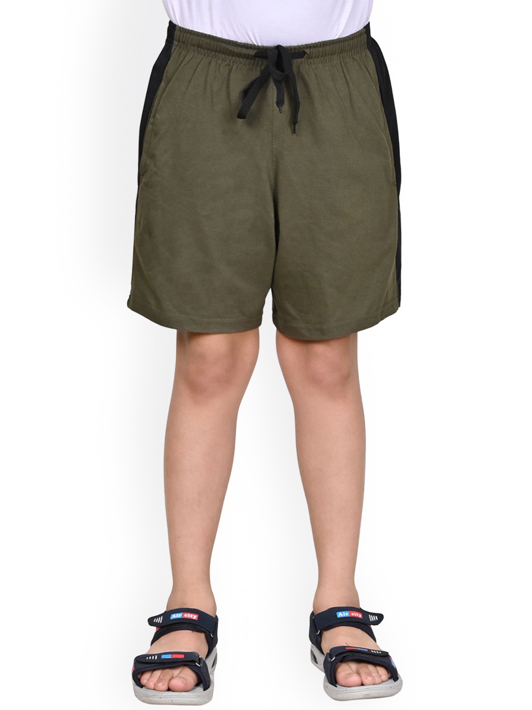 

BAESD Boys Cotton Solid Side Patta High-Rise Sports Shorts, Olive